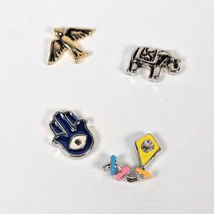 Origami Owl Charms Lot Signed Mix Bundle of 4 Kite Hamsa Evil Eye Bird Elephant